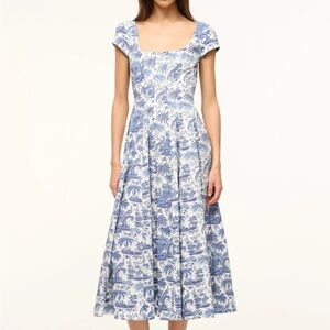 NWT STAUD SHORT SLEEVE WELLS DRESS BLUE TOILE size 6